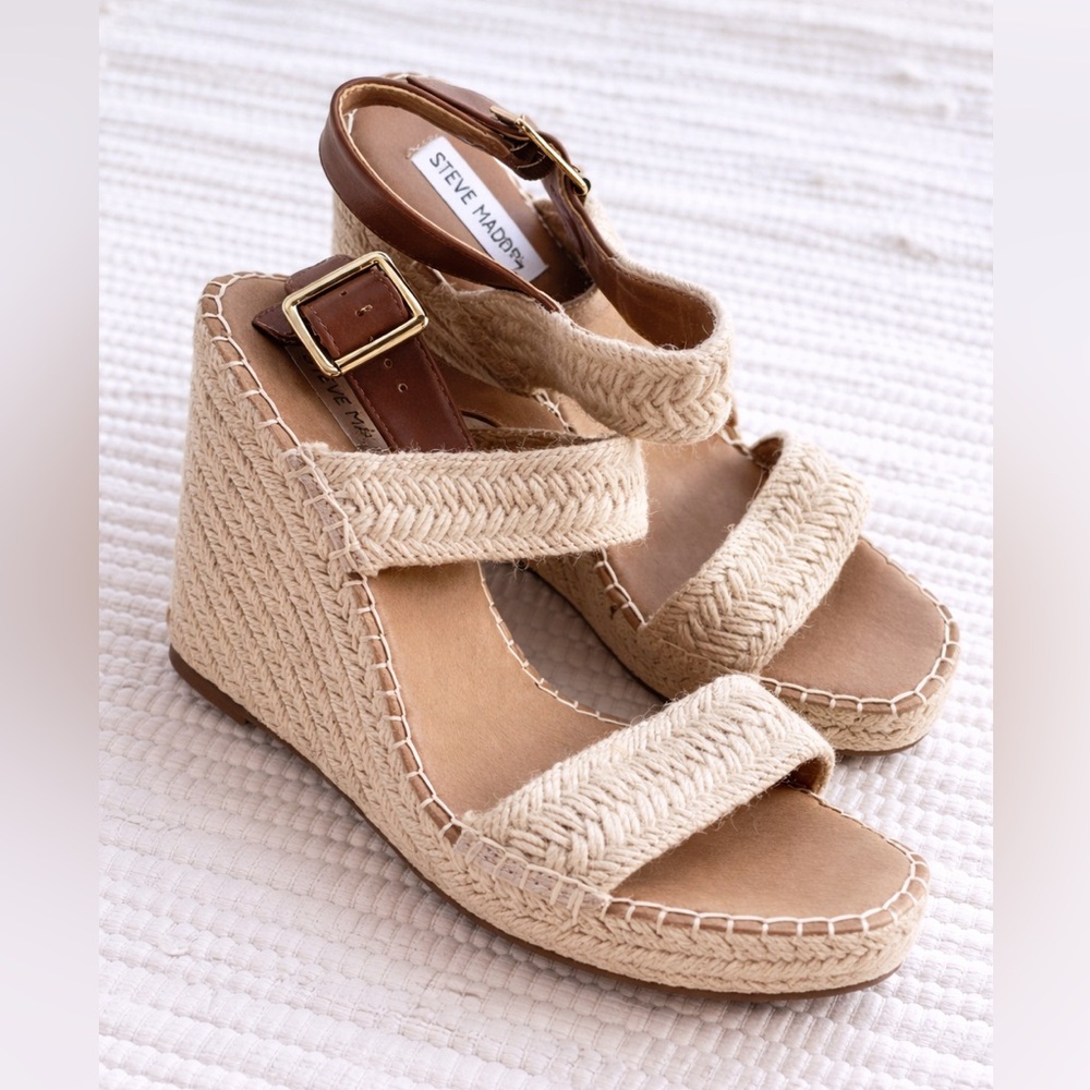 Steve Madden Natural Beige Size 10 Espadrille Wedge Sandals